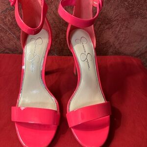 Jessica Simpson Hot Pink Patent Ankle-Strap Stiletto Sandals